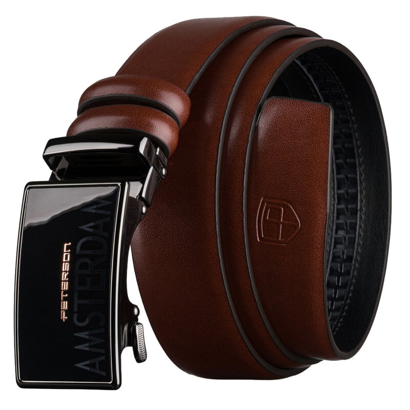 Pánsky kožený opasok hnedý s automatickou prackou - Peterson