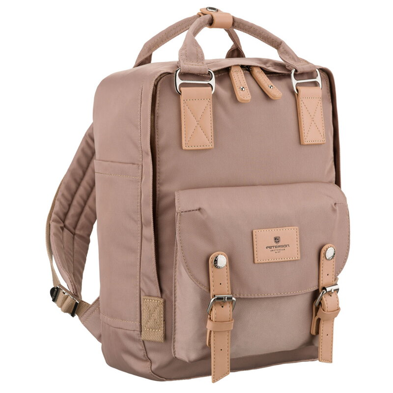 Dámsky veľký béžový ruksak z polyesteru a ekologickej kože