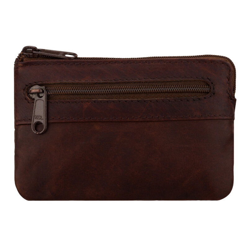 Skórzane etui na klucze w ciemnobrązowym kolorze zamykane suwakiem