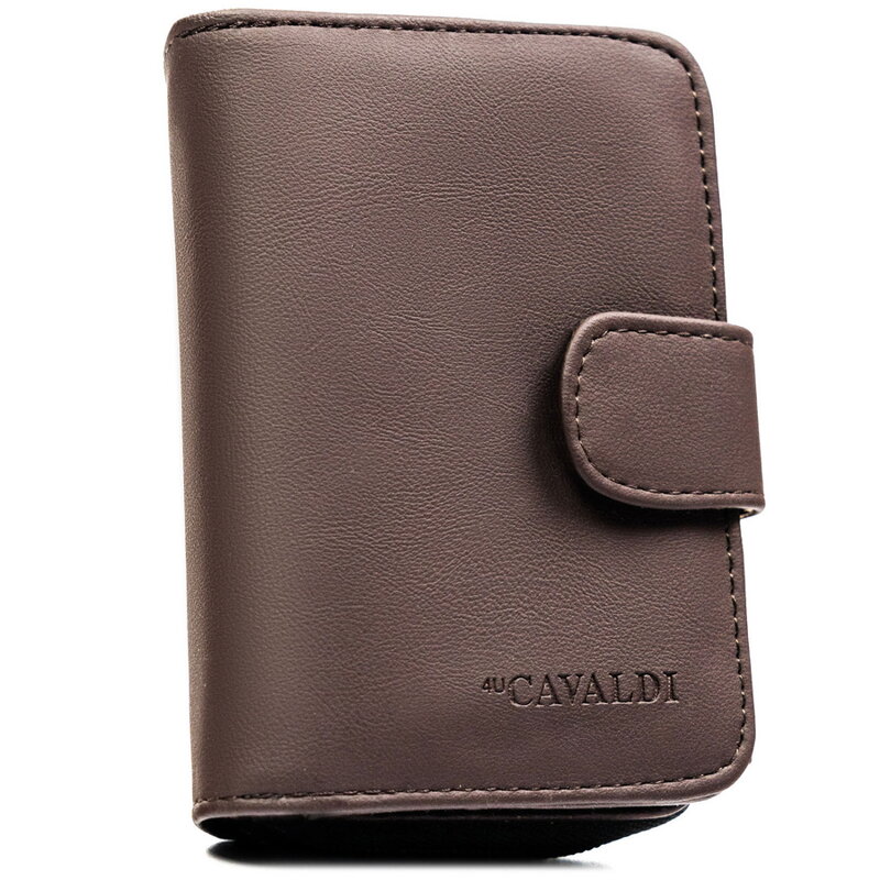 Brązowy portfel damski ze skóry ekologicznej zamykany na zatrzask i suwak - 4U Cavaldi