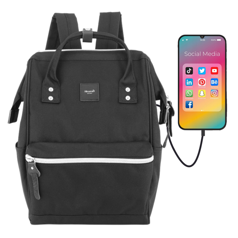 Czarny, praktyczny i pojemny plecak na laptopa z portem USB - Himawari Czarny, praktyczny i pojemny plecak na laptopa z portem USB - Himawari
