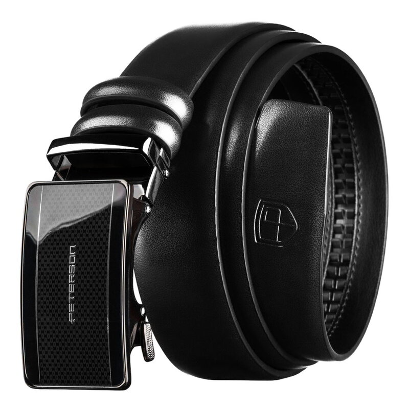 Pánsky kožený opasok v čiernej farbe s automatickou prackou