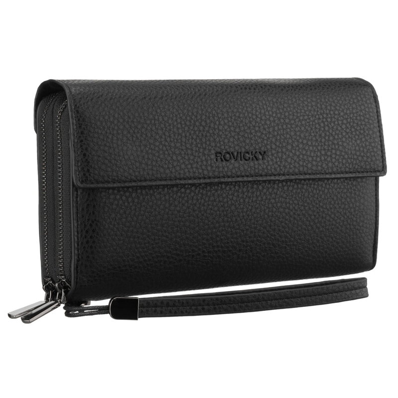 Čierna pánska príručná crossbody taška na dokumenty z ekologickej kože – Rovicky