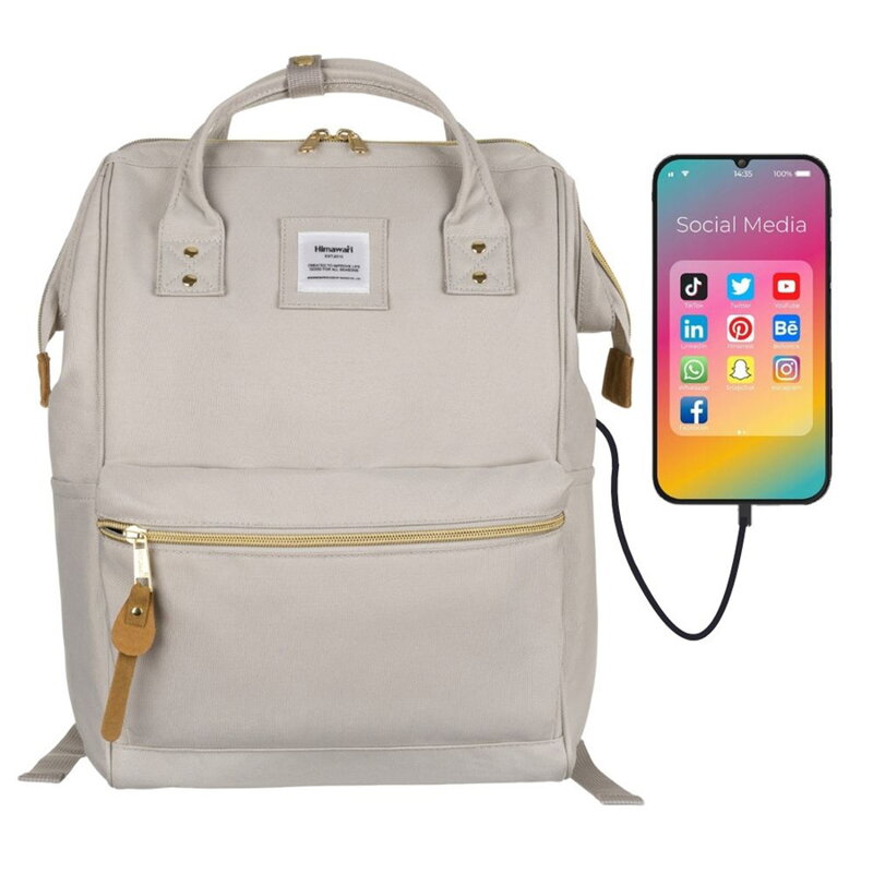 Plecak beżowy z portem USB na laptopa 13,3" - Himawari Plecak beżowy z portem USB na laptopa 13,3" - Himawari