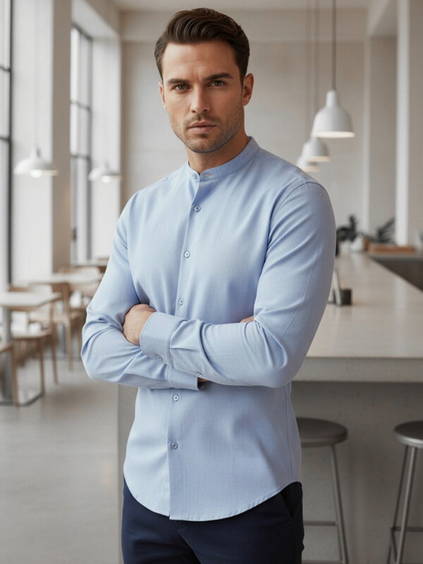 Pánska ležérna modrá košeľa so stojačikom Dstreet DX2616