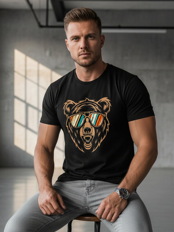 Herren T-Shirt aus Baumwolle mit Teddybär-Print schwarz Dstreet NX041R