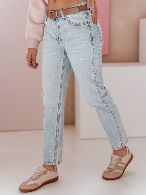 Dámske rifľové nohavice slim fit s opaskom SLIMLEN modré UY2349