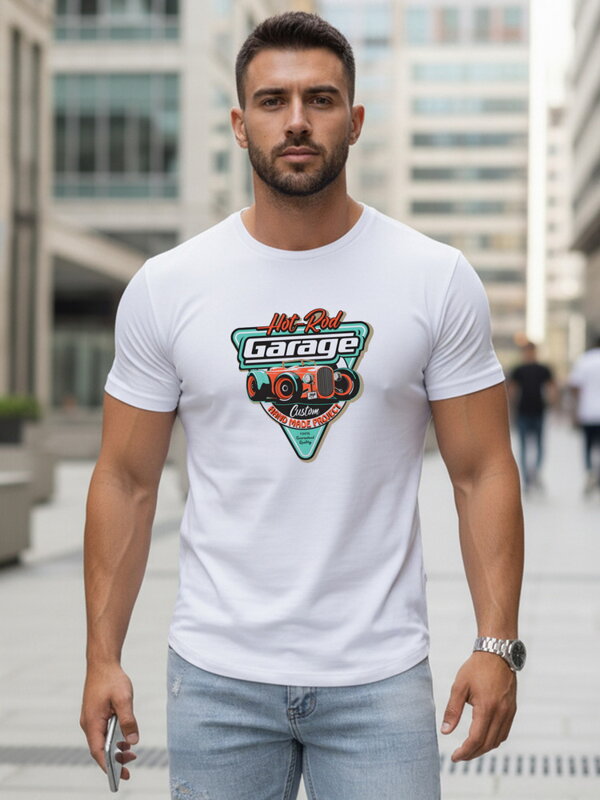 Herren T-Shirt bedruckt HOT ROD GARAGE weiß Dstreet NX5093R