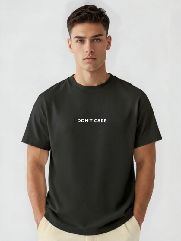 Pánske čierne bavlnené oversize tričko s nápisom I Don't Care NX1044R