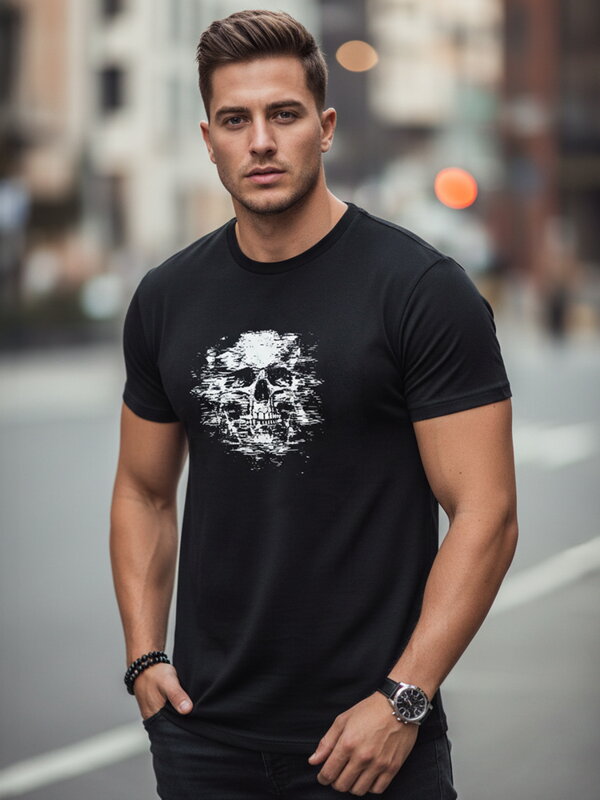 Herren-T-Shirt mit unscharfem Totenkopf-Druck schwarz Dstreet NX085R