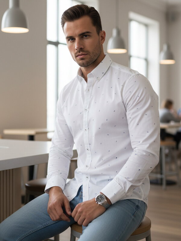 Pánska slim fit vzorovaná košeľa biela Dstreet DX2698