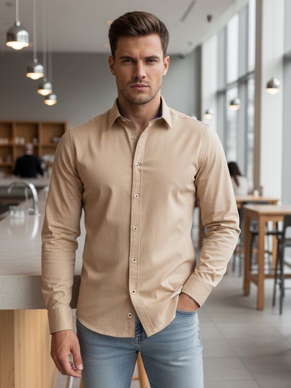 Béžová pánska košeľa s golierom Dstreet DX2602