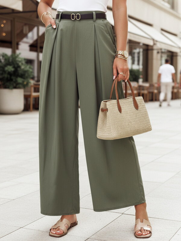 Sukňové nohavice s opaskom FLOWES khaki UY2593