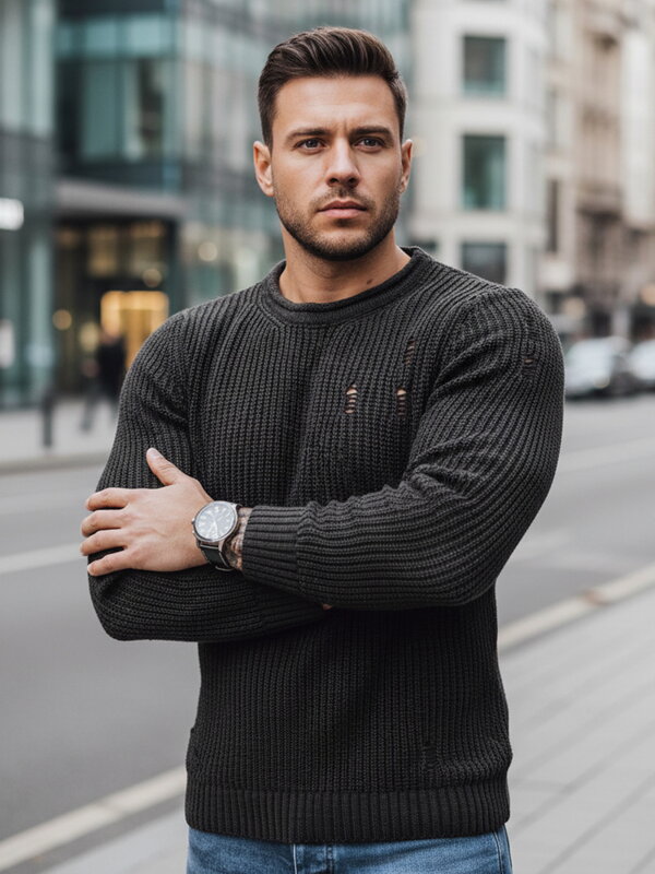 Pánsky štýlový tmavo-sivý sveter