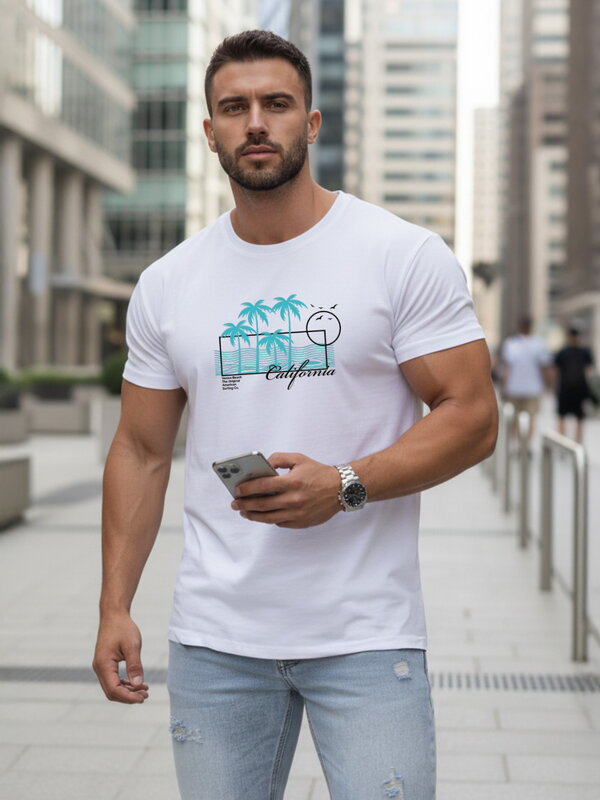 Herren T-Shirt mit Totenkopf und Blumendruck NX079R