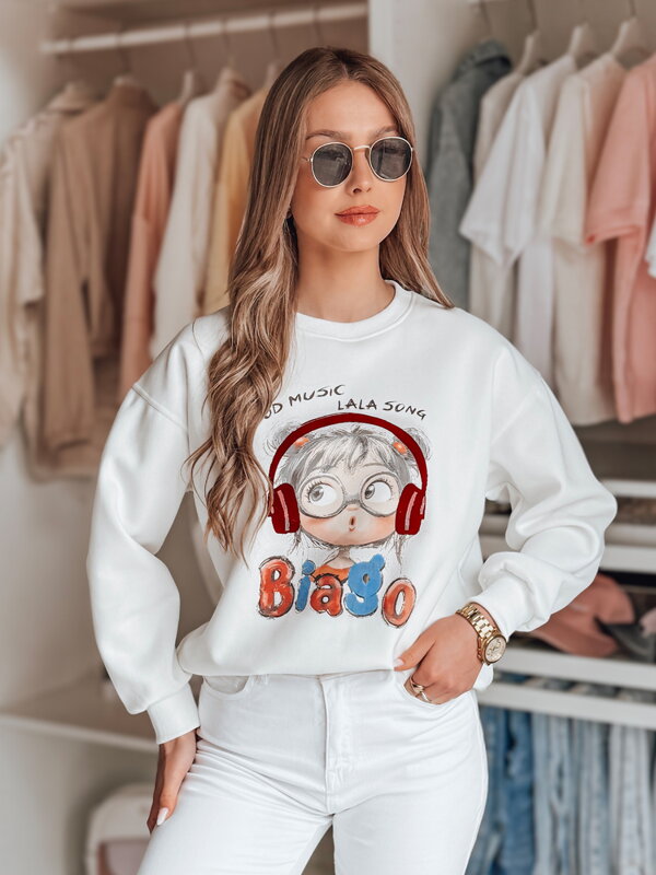 Biela dámska mikina LALA VIBE s potlačou dievčaťa BY1504