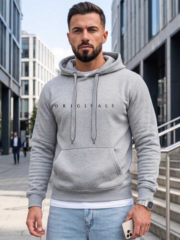 Pánska mikina s nápisom ORIGINALS a kapucňou Dstreet svetlosivá NX5151BX