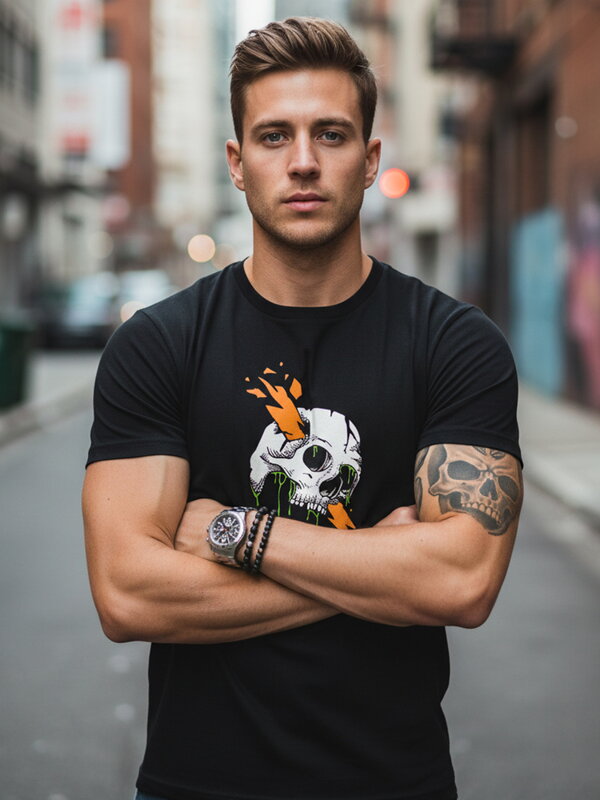 Herren-T-Shirt mit Totenkopf-Print schwarz Dstreet NX084R