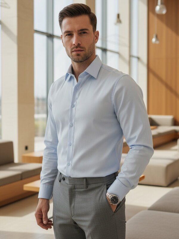 Pánska košeľa Slim fit DX2687 – svetlomodrá elegantná košeľa