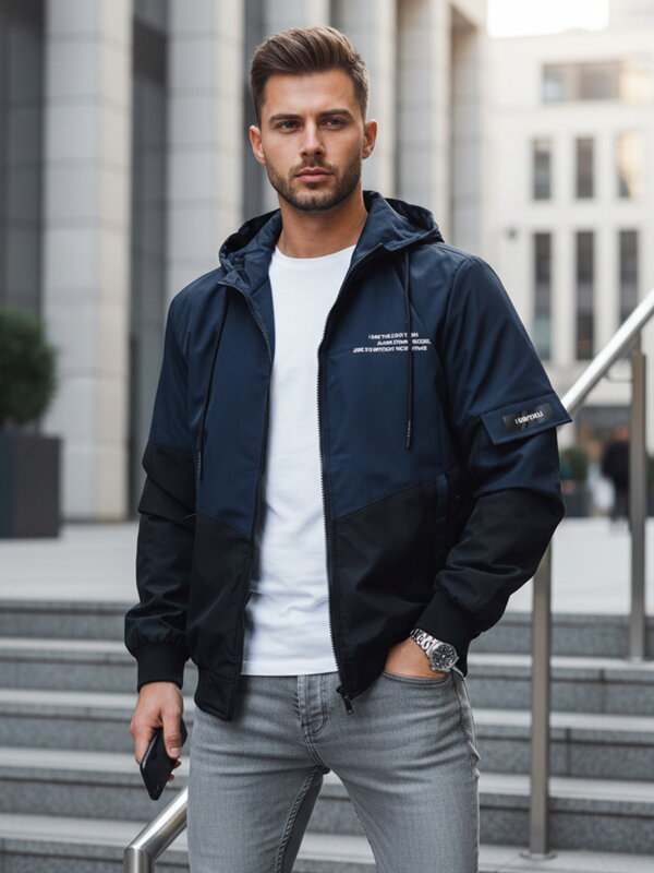 Pánska prechodná bunda s kapucňou, modrá Dstreet TX5026
