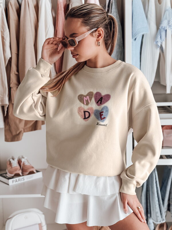 Cappuccino dámska mikina MADELIN oversize so srdiečkami BY1462