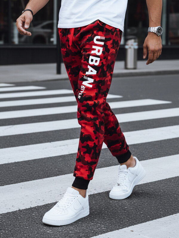 Pánske camo tepláky s potlačou, červená Dstreet UX4444