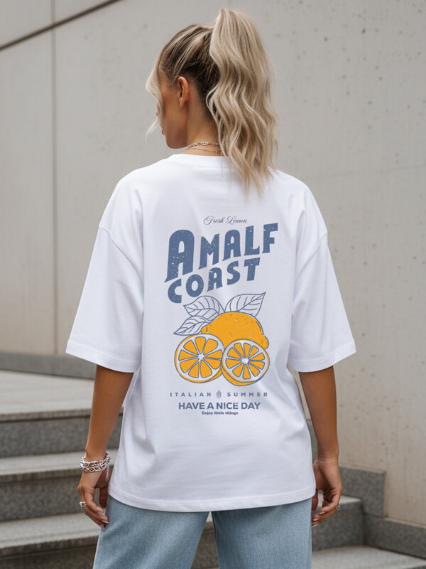 Dámske bavlnené oversize tričko Amalfi Coast biele – Dstreet NX9501RY