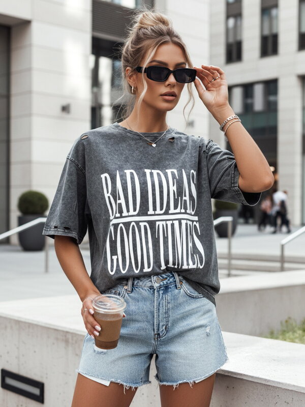 T-shirt damski z nadrukiem HAYATOUS grafitowy Dstreet RY2637