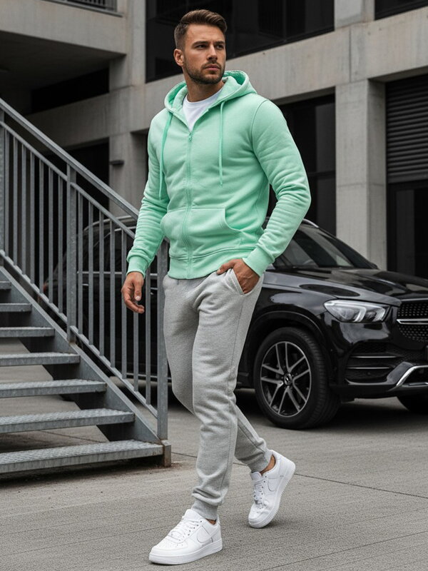 Svetlo zelená pánska mikina s kapucňou