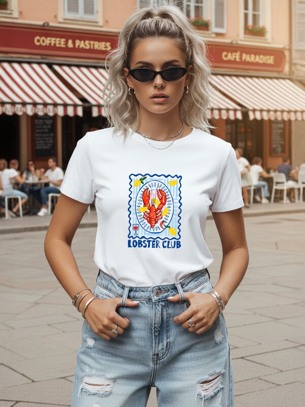 Dámske bavlnené tričko Lobster Club biele – Dstreet NX8030RY