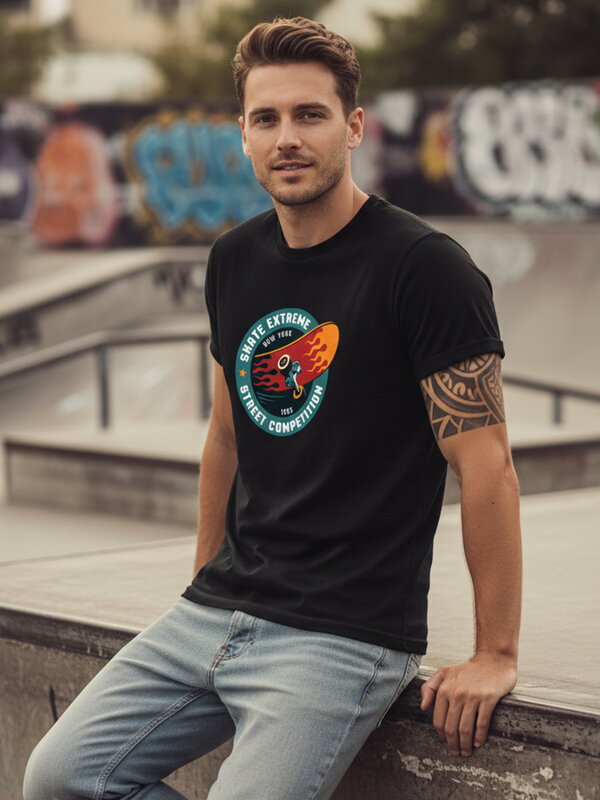 Herren T-Shirt mit Totenkopf und Blumendruck NX079R
