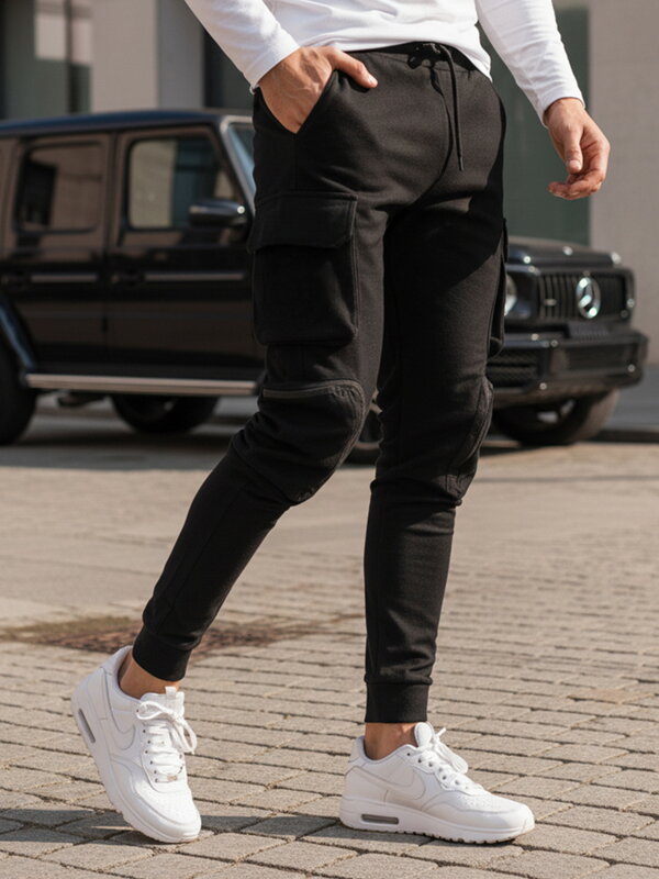 Pánske čierne cargo nohavice Dstreet UX4164