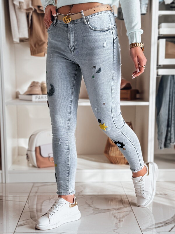 Dámske rifľové nohavice skinny s výšivkou MOONAIR modré UY2453