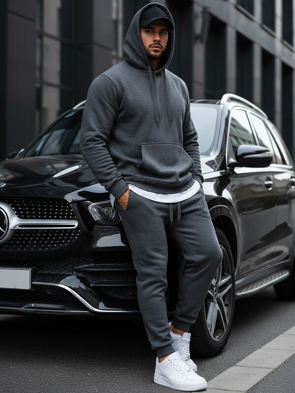 Antracitová pánska mikina s kapucňou (bx2085)