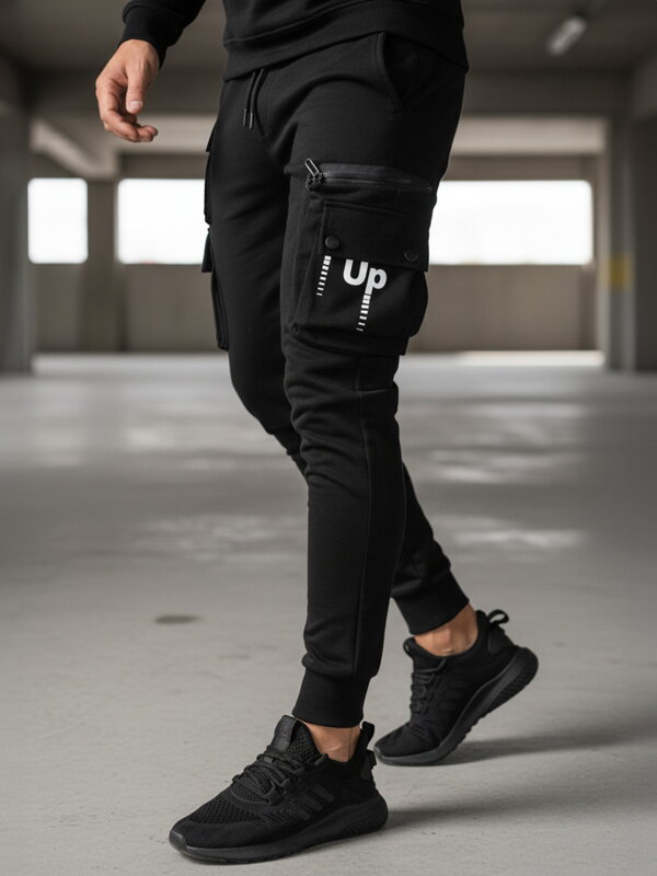 Pánske čierne cargo nohavice Dstreet UX4155