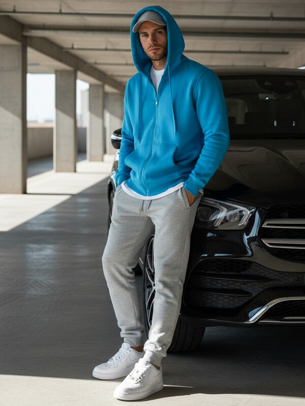 Klasická svetlo-modrá mikina s kapucňou BX4689