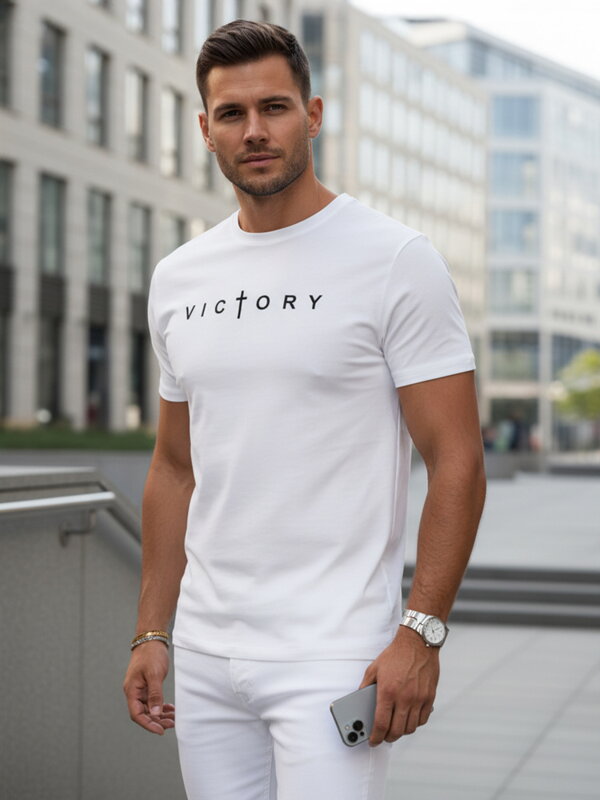 T-shirt męska z nadrukiem biała Dstreet RX5641