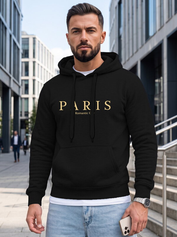 Pánska mikina s nápisom PARIS a kapucňou Dstreet čierna NX5147BX