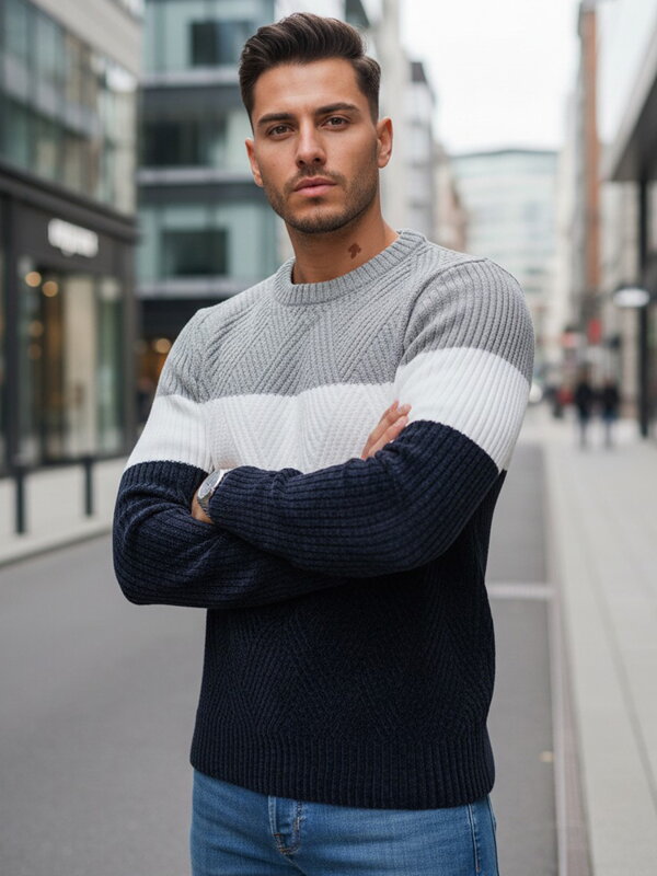 Sveter pánsky WX2320 šedo-modrý