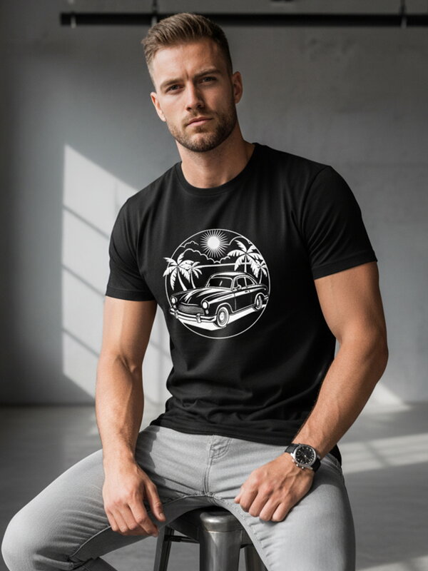 Herren-T-Shirt mit Rundhalsausschnitt und Druck schwarz Dstreet NX042R