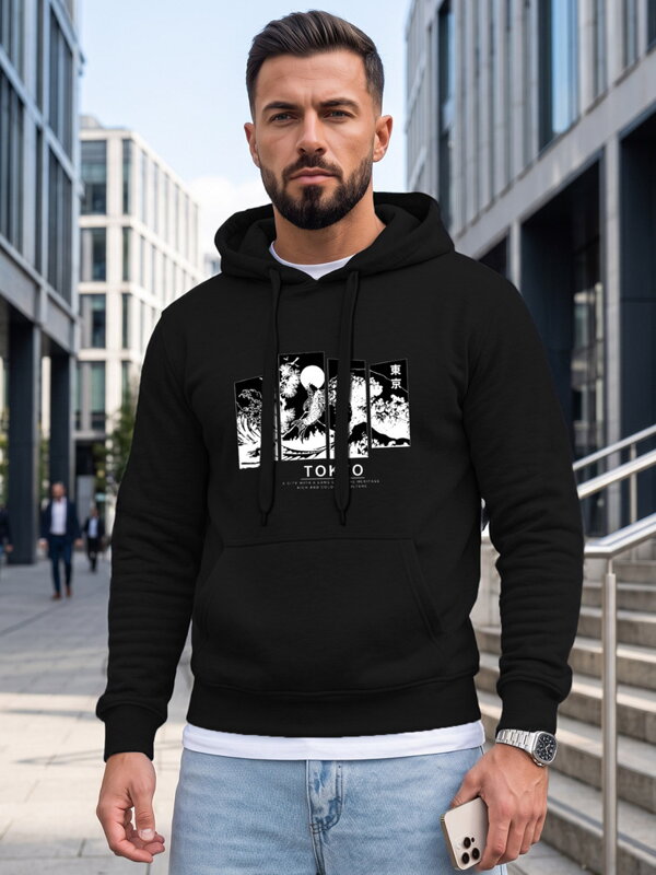 Pánska mikina s nápisom TOKYO a kapucňou Dstreet čierna NX5146BX