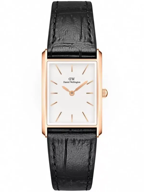 DÁMSKE HODINKY DANIEL WELLINGTON viazané čierne krokodíl ružové zlato 24mm DW00100698 + KRABIČKA