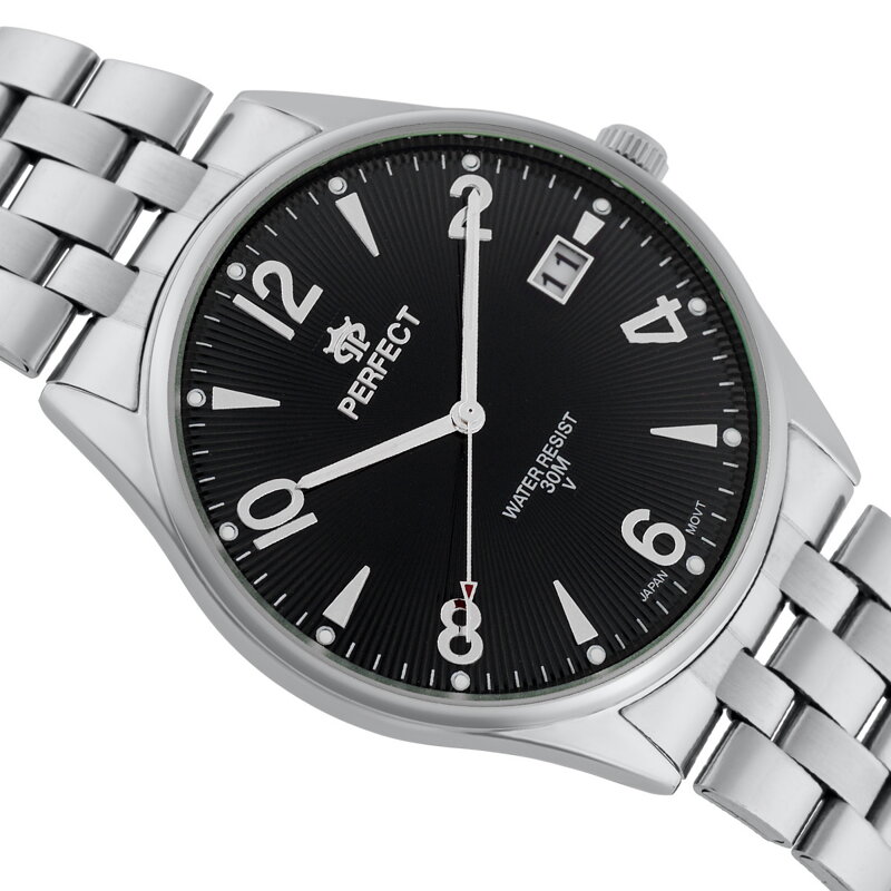 Pánske hodinky Perfect M141T – strieborné hodinky s čiernym ciferníkom