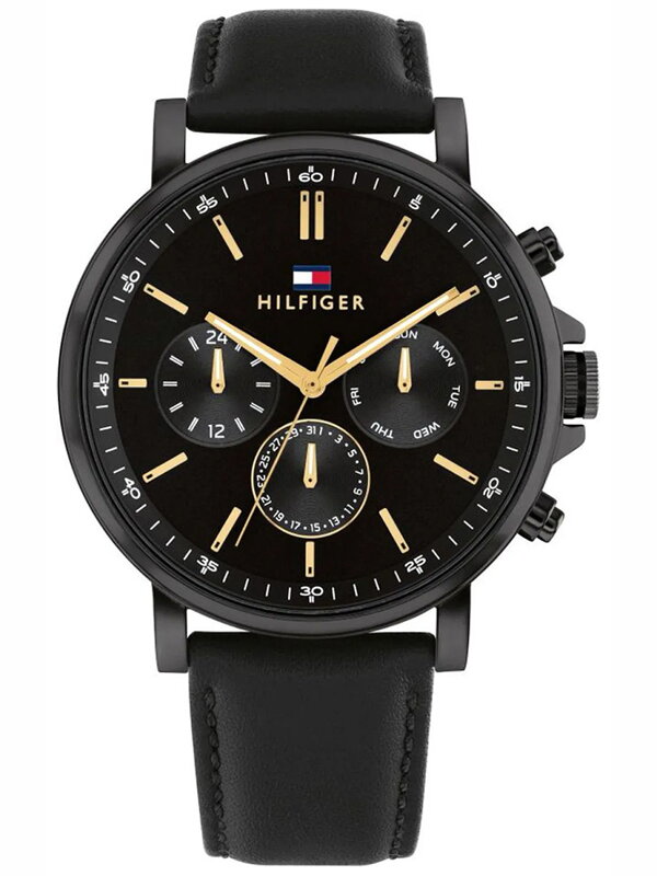 Pánske hodinky Tommy Hilfiger Tyson 1792144 s koženým remienkom – čierno-zlaté