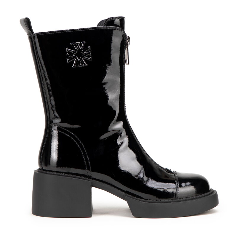 Dámske kožené členkové čižmy s monogramom čierno-strieborné 99-D-500-1L