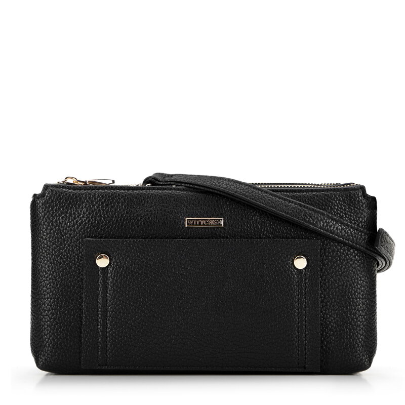 Dvojkomorová crossbody kabelka s vreckom čierno-zlatá  