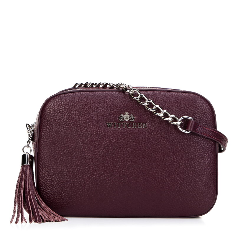 Slivková crossbody kabelka z prírodnej kože s retiazkou 29-4E-015-DF