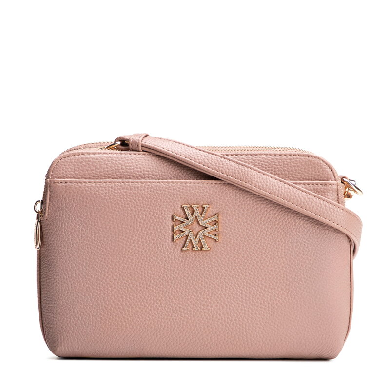 Dámska trojkomorová crossbody kabelka z ekokože ružová 29-4Y-016-B55