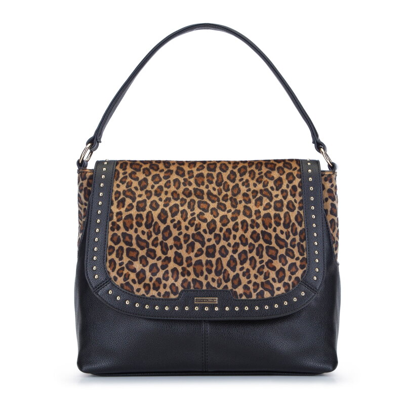 Dámska crossbody taška s klopou a zvieracím motívom z umelou kožušinou 93-4Y-510-1L
