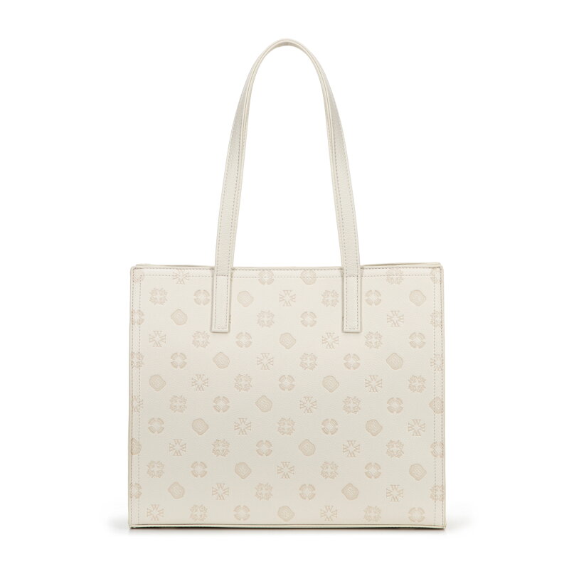 Dámska nákupná kabelka z ekokože s reliéfnym podpisom, krémová 101-4Y-P04-0